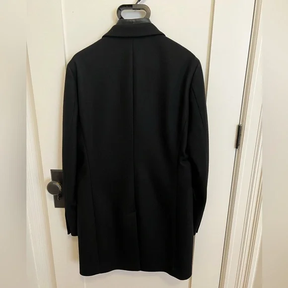 SOLD - The Kooples black wool overcoat with leather accent. - Picture 4 of 5